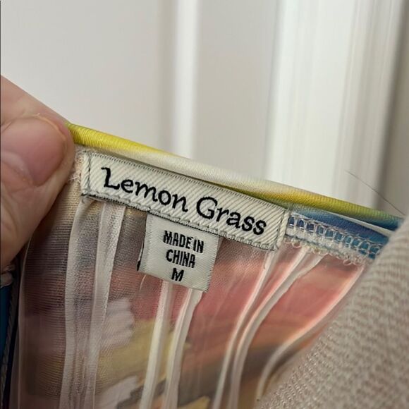 Lemongrass Multicolor “Wave”Abstract Keyhole Back Faux Agste Button NWOT SZ M - Picture 2 of 6